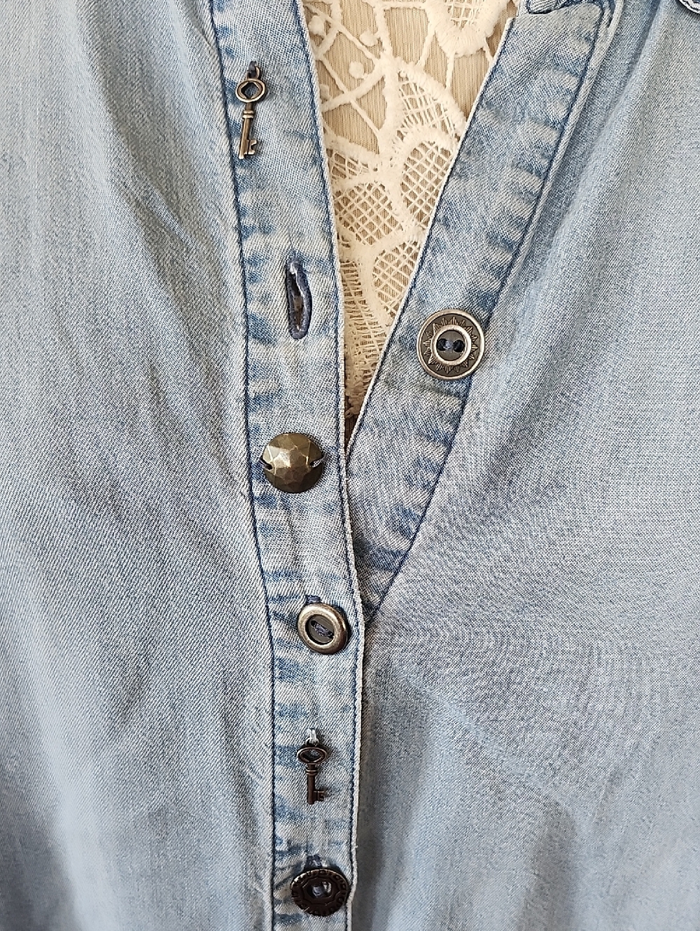 T&W Designs 100% Tencel Chambray Lightweight Denim Boho Chic Tunic Size L - Picture 6 of 11
